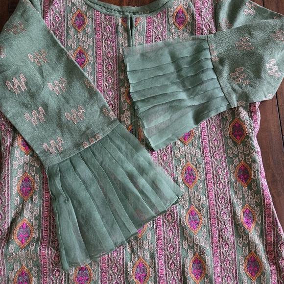 Embroidered Salwar Kameez Dupatta Long Scarf 100% Cotton Green Party Wear Dress - Picture 3 of 6